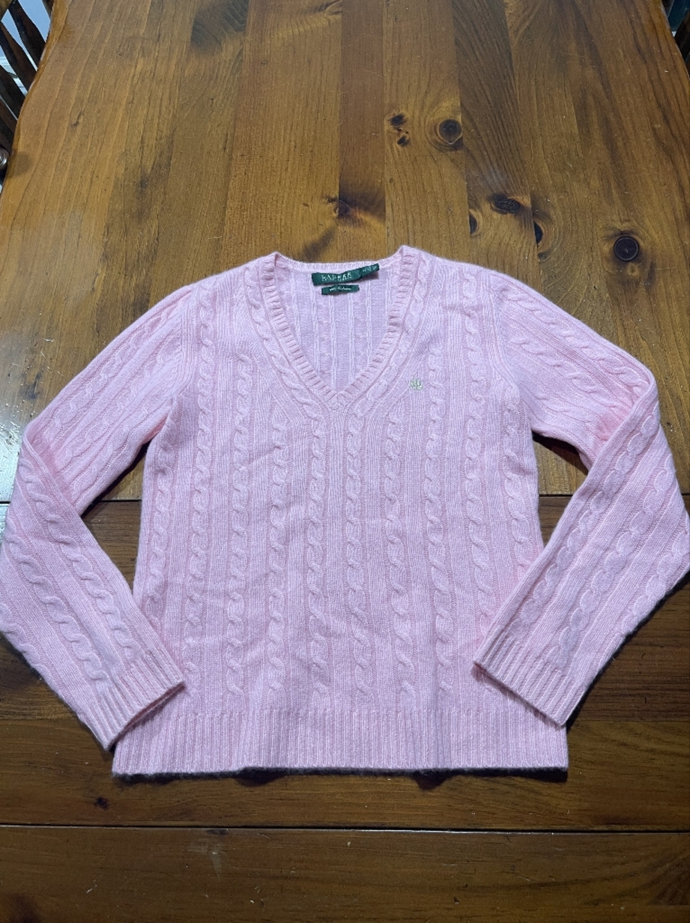 Lauren Ralph Lauren Womens Vintage Pink 100% Cashmere LRL V Neck Sweater Size XS